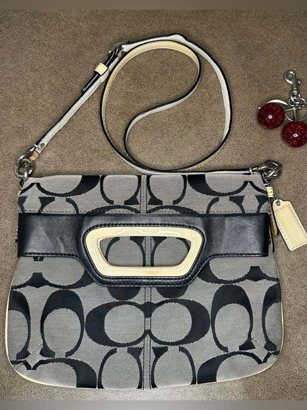 Coach Bonnie Signature Canvas Crossbody Bag in Black & Grey with Green interior
